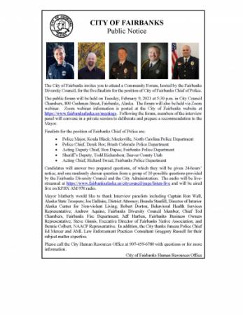 Police Chief Candidate Forum Advertisement